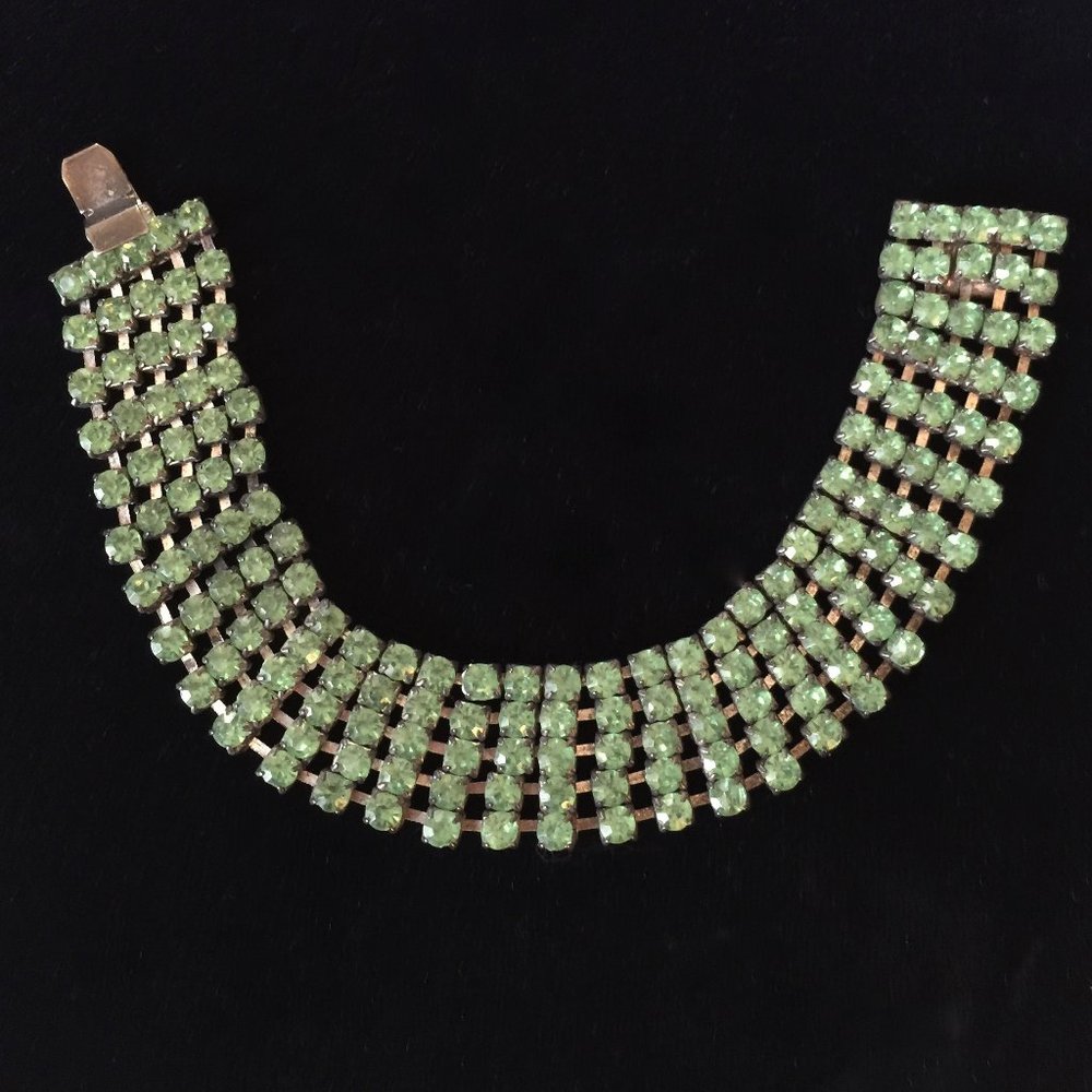 Peridot Rhinestone Flexible Bracelet, C. 1940